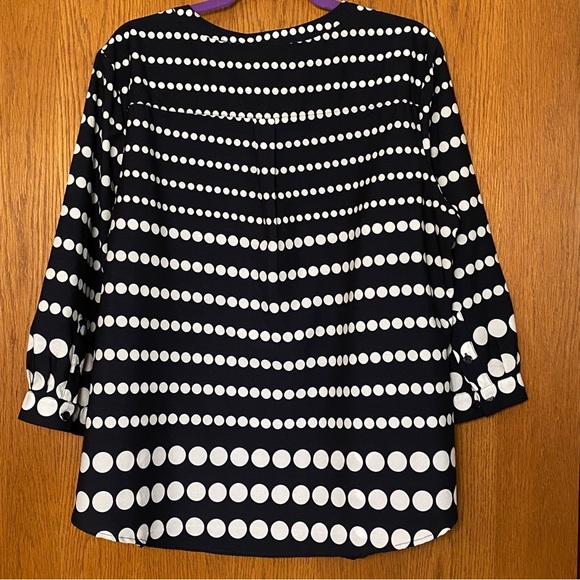 Milano XL Women’s Blouse Black w/ White Polka Dots 3/4 Sleeves 1/4 button Top - Picture 2 of 11